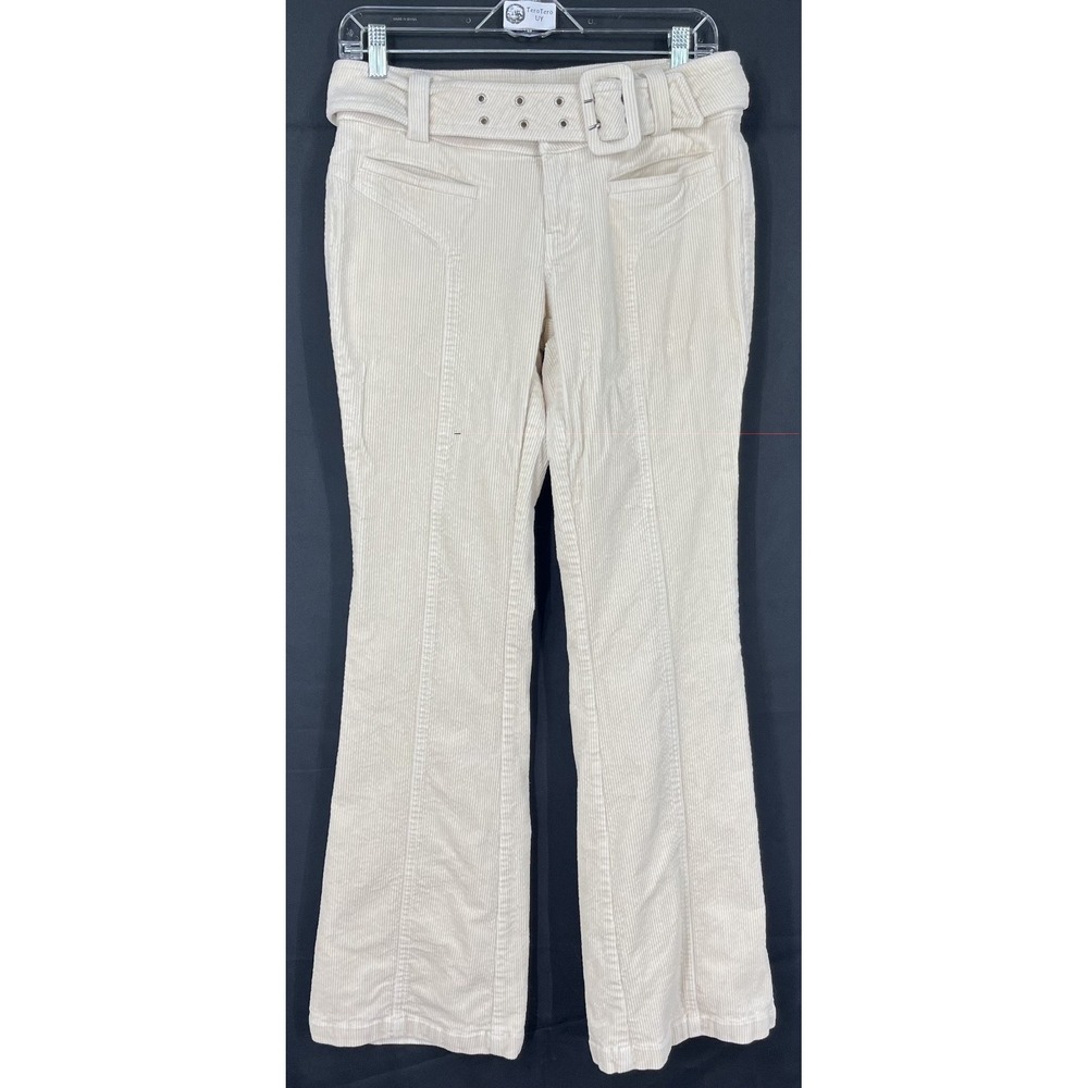 EUC ARISEISM Women Cream Corduroy Flare Pants Belted Y2K Boho Retro Off White M